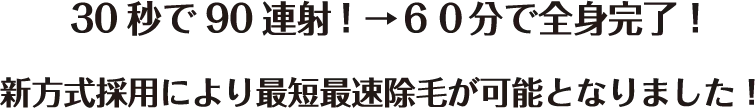 30秒で90連射! →６０分で全身完了！新方式採用により最短最速除毛が可能となりました！